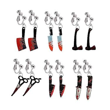 Imagem de Conjunto de 6 pares de brincos punk, punhal, punhal, gótico, acrílico, estampa sangrenta, para mulheres, joias de festa de Halloween, Acrílico, Sem pedra preciosa
