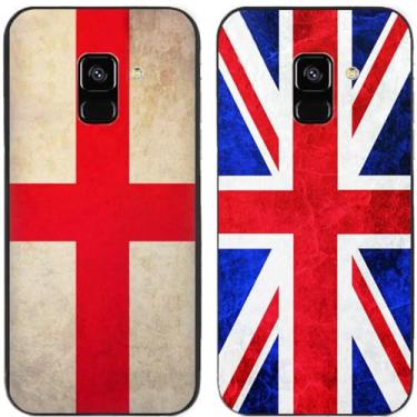 Imagem de 2 peças retrô bandeira do Reino Unido impressa TPU gel silicone capa de telefone traseira para Samsung Galaxy (Galaxy A5 2018 / A8 2018)