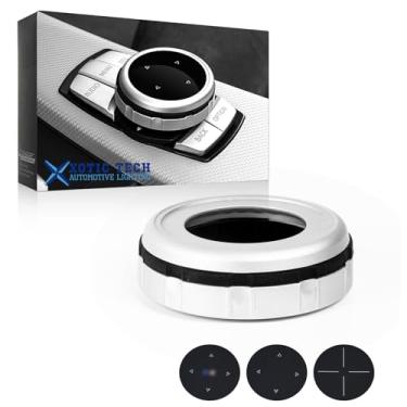 Imagem de Capa de botão de interruptor multimídia Xotic Tech Console com três botões adesivos compatíveis com BMW 2 3 4 5 7 X3 X4 X5 X6 5 X6 iDrive de 5 botões (prata)
