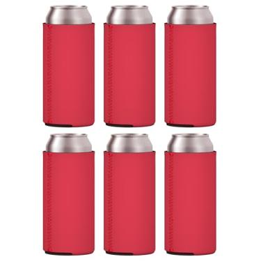 Imagem de TahoeBay 6 mangas finas de lata – Coolers de cerveja de neoprene em branco – Compatível com RedBull de 325 ml, Michelob Ultra, seltzer de garra branca (vermelho, 6)