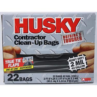 Imagem de Husky HK42WC022B Saco de limpeza de empreiteiros resistentes, poliéster, preto, 42 galões, 1,12 m C x 6,5 cm L x 2 ml T