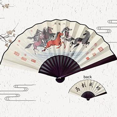 Imagem de YQHWLKJ Ventiladores dobráveis de seda retrô para festa de casamento, presente de aniversário, decoração de casa