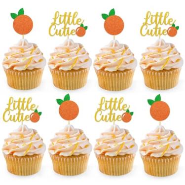Imagem de 24 pçs Little Cutie Baby Shower Cupcake Toppers Orange Glitter Cupcake Picks Clementine Theme Party Decoration Supplies