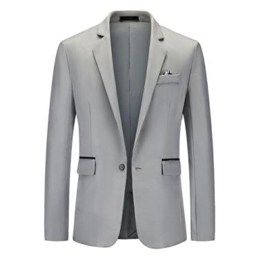 Imagem de Blazer masculino com lapela pontiaguda, trespassado, simples, casaco de terno para negócios, caimento solto, Cinza, G