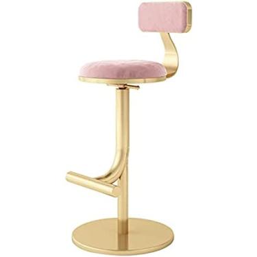 Imagem de Banqueta de balcão, cadeira giratória com altura ajustável, almofada de veludo e encosto de ferro, apoio para os pés para cozinha, café da manhã, bar, barbeiro
