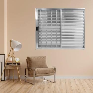 Imagem de Janela Alumínio Veneziana 3 Folhas 100x150cm Com Grade Natural Brilhante Plus Lux Esquadrias Branco