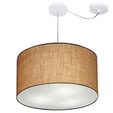 Imagem de Lustre Cilíndrico com Desvio de Centro Cúpula Tecido 60x30, Vivare Iluminação, Pendente4167 LP, Palha, Grande