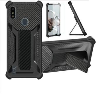 Imagem de Capa ZTE Blade A3 Prime - Compatível com ZTE Blade A3Y e GABB Z2 - Capa híbrida com protetor de tela de vidro temperado e suporte magnético dobrável - preta