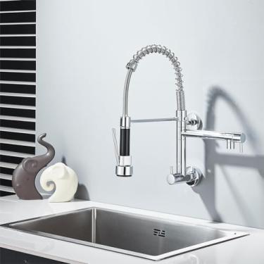 Imagem de TINICO Torneira de Cozinha Gourmet,Aço Inoxidável Água Fria Única Com Misturador de Extraível,Bicos Duplos Torneira de Parede,Rotação 360,Cromado