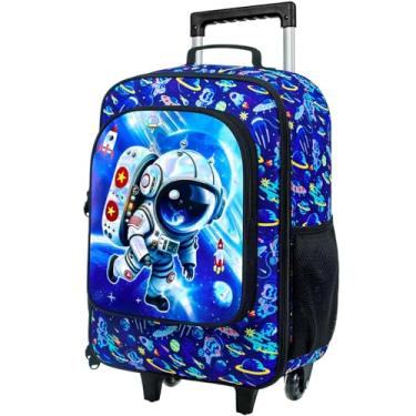 Imagem de KLFVB Mala Infantil Astronauta, 18x13x6 polegadas, Bagagem de Rodinhas para Crianças, com Impressão UV Atualizada e Capacidade de 23 Litros