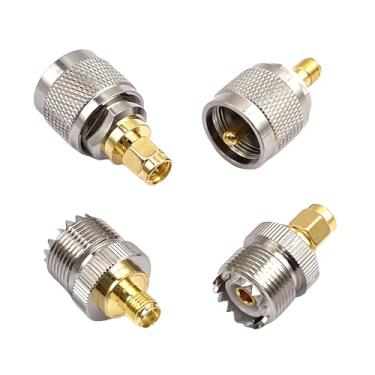 Imagem de Kit de 4 adaptadores de conector coaxial RF, UHF SMA SO239 PL259 adaptadores macho fêmea para rádio CB/antena de rádio amador portátil