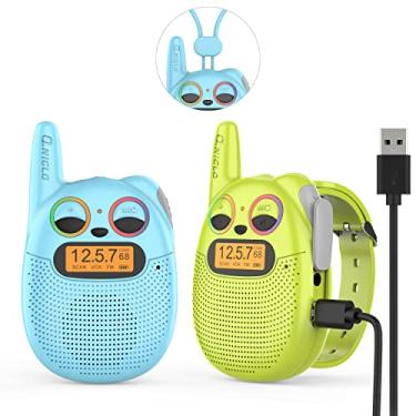 Imagem de QNIGLO Q136 Walkie Talkie portátil recarregável para crianças, alcance de 2-5 km VOX mãos livres, brinquedo de acampamento para caminhadas, Melhor presente para crianças e amigas(azul verde)