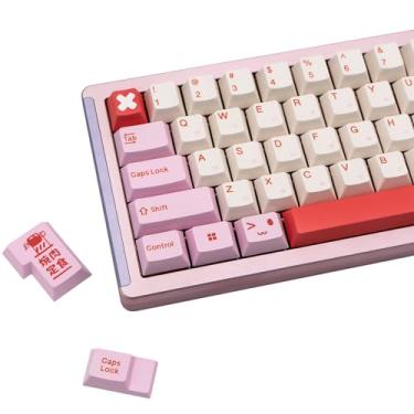 Imagem de GEKUCAP Teclas japonesas 133 teclas PBT lindas teclas rosa perfil cereja sublimação personalizada conjunto de teclas para teclado Cherry Gateron MX Switches mecânicos para jogos
