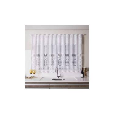 Imagem de Cortina para Cozinha Interlar 220x120 cm Renda Arabesco Branca