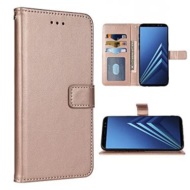 Imagem de FDCWTSH Compatível com Samsung Galaxy A8 2018 capa carteira alça de pulso couro flip capa suporte suporte acessórios celulares capas de telefone para Glaxay A 8 2018 8A A530W SM-A530W ouro rosa