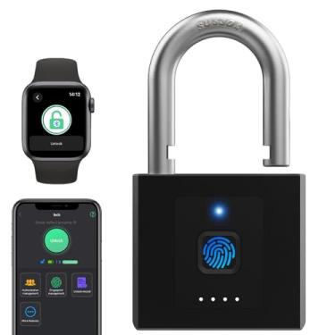 Imagem de Cadeado de combinação de cadeado de portão: impressão digital para telefone App Locker Lock eLinkSmart - Cadeado sem chave ao ar livre à prova d'água resistente 1 cm suporte de manilha iOS Watch