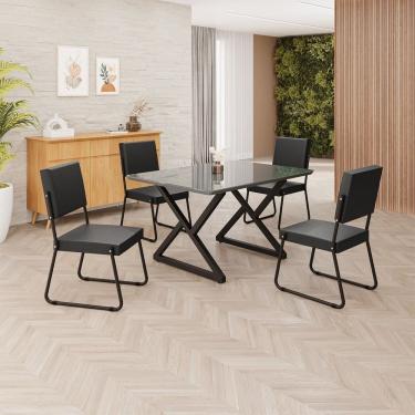 Imagem de Conjunto Sala de Jantar Mesa 120x90cm Base Império Tampo MDF Laca com Vidro Napoli Preto