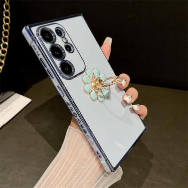 Imagem de Para Samsung Galaxy S24 Ultra Luxury Plating Frame Ring Stand Holder Phone Case para Samsung S21 S22 S23plus A25 A52 A54 A55 Capa, Blue Plating Case, para Samsung S24FE