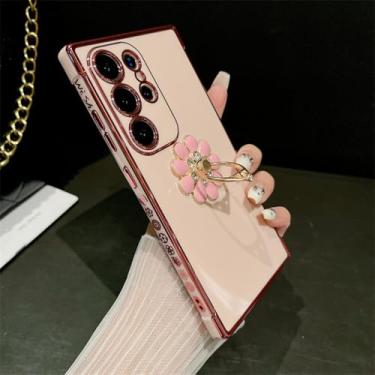 Imagem de Para Samsung Galaxy S24 Ultra Luxury Plating Frame Ring Stand Holder Phone Case para Samsung S21 S22 S23plus A25 A52 A54 A55 Capa, Pink Plating Case, para Samsung S22