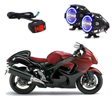 Imagem de Par Farol de Milha Angel Eye U7 Azul para Moto Suzuki GSX 1300R Hayabu