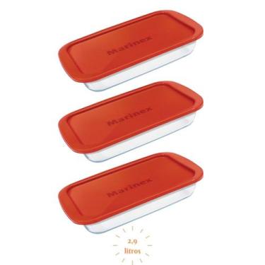 Imagem de Conj 3 Travessa Retangular Vidro 2,9L C/Tampa Forno Freezer - Nadir Fi