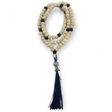 Imagem de Japamala Preto Velho 108 Contas Em Madeira 8Mm Pompom - Bialluz Presen