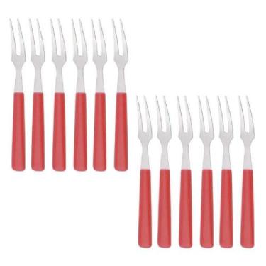 Imagem de Mini Garfo Para Petiscos Inox E Cabo Plastico Jogo 12 Peças - Unyhome,