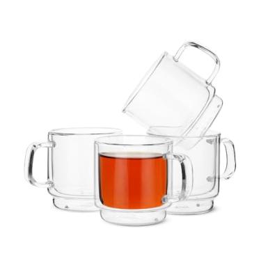 Imagem de BTaT- Copos de vidro de parede dupla empilháveis, conjunto de 4 (236 ml, 240 ml), xícaras de chá, canecas de café de vidro, xícaras de cappuccino, xícaras de latte, caneca de latte, xícara de café transparente, xícaras de chá de vidro, presente de dia das mães