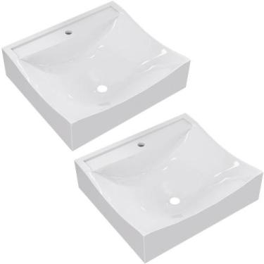 Imagem de Kit 02 Cubas de Apoio Quadrada Para Banheiro Lavabo C01 Q440 Branco - 