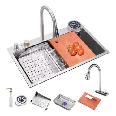 Imagem de Cuba Gourmet Cascata Cozinha Premium Torneira Completa Prata - Revomax
