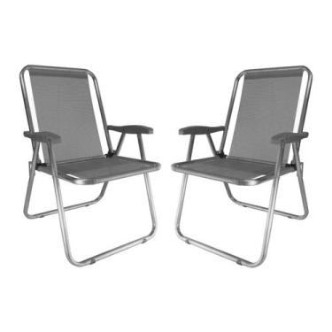 Imagem de Kit 2 Cadeira Max Alumínio Praia Piscina Camping Até 140 Kg Cinza - Za