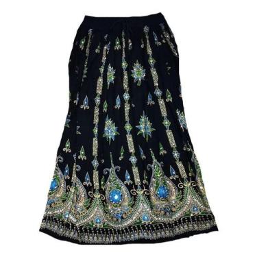 Imagem de Saia Indiana Cigana de Lantejoula - Azul Escuro GG - Neha, GG, Preto, 