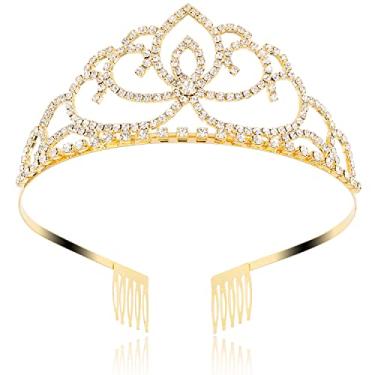 Imagem de FASOTY Tiara de cristal dourado coroas para mulheres meninas princesa coroa elegante com pentes tiaras para mulheres faixas de cabelo casamento cosplay dia dos namorados despedida de solteiro formatura concurso de aniversário presente acessórios de cabelo