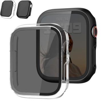 Imagem de Capa de privacidade para Apple Watch protetor de tela de 44 mm, 40 mm, 41 mm, 45 mm, séries 9, 8, 7, 6, 5, 4 SE, 2ª geração, capa rígida de policarbonato de vidro temperado + para-choques para Apple