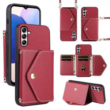 Imagem de Dibosom Capa carteira minimalista para Samsung Galaxy S24 Plus S24+ 5G com alça de ombro, 6 compartimentos para cartões, fina e fina, suporte para cartão de crédito de couro PU para S24plus 24S+S 24