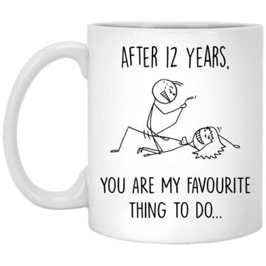 Imagem de Q.PaddyShops Caneca de aniversário de 12 anos para ele e ela, caneca de aniversário de 12 anos para marido e esposa, copo de aniversário de 12 anos, caneca You're My Favorite Thing To Do 325 g, branca