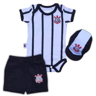 Imagem de Uniforme Bebê Corinthians Body Shorts e Boné Oficial - Revedor, M