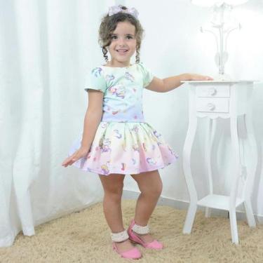 Imagem de Vestido infantil unicórnios, corações e estrelas cadentes - Moderna Me