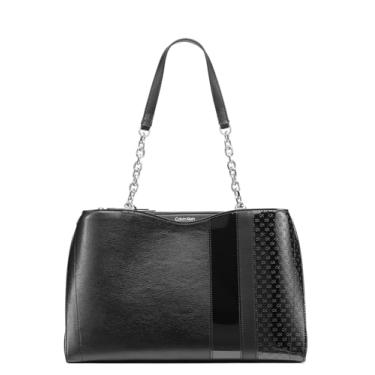 Imagem de Calvin Klein Nova Bolsa de corrente com compartimento triplo, Relevo preto/prata, One Size