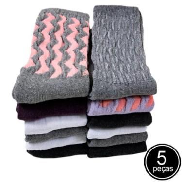 Imagem de Kit 5 Pares Meia Aeróbica Fitness Cano Alto Academia Meião - Bella Fio