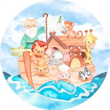 Imagem de Painel De Festa Redondo 1,50x1,50 - Arca de Noé Animais Cute 005 - Via