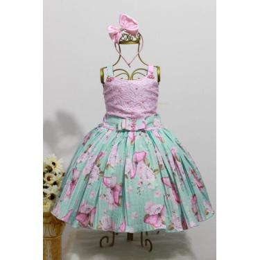 Imagem de Vestido Infantil Regata Floral Luxo E Tiara - pingo de gente, 8, Verde