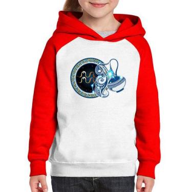 Imagem de Moletom Infantil Signo Aquário Astrologia - Foca na Moda, Branco, Verm