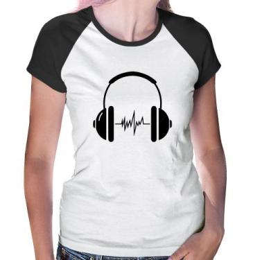 Imagem de Baby Look Raglan Headphone Batimentos - Foca na Moda, Branco, Preto, G