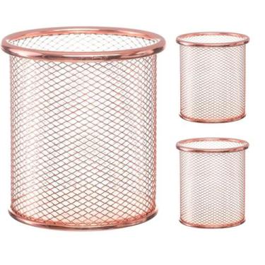 Imagem de Kit 3 Porta Lápis Rose De Metal Pincel Caneta Escritório - PGB