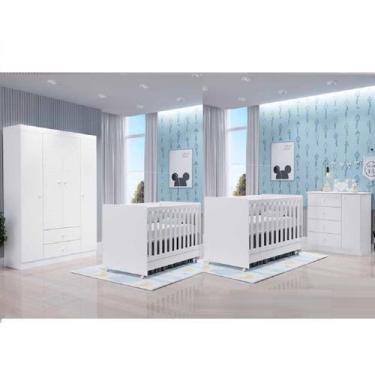 Imagem de Quarto Infantil Gemeos Guarda Roupa Comoda + 2 Berços - Phoenix Baby