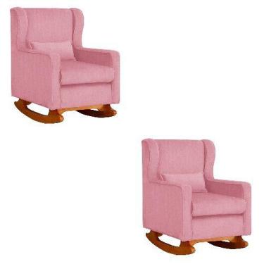 Imagem de Kit 2 Poltrona Aurora Balanço Vovo Suede Rosa - FM - Fina Mobília