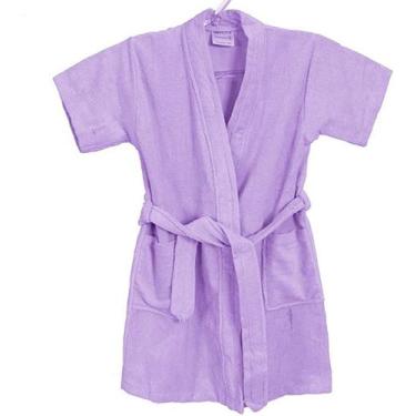 Imagem de Roupão de Banho Briza Veludo Infantil 100% Algodão Manga Curta Lílas (