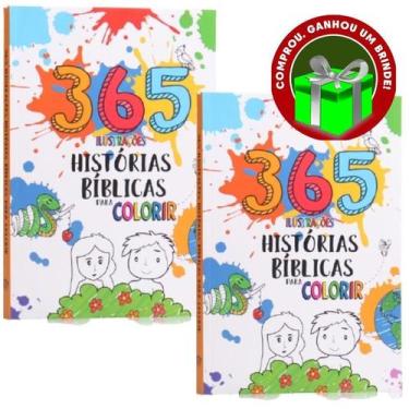 Imagem de Combo 2 Livros 365 Histórias Bíblicas para Colorir Infantil Crianças -