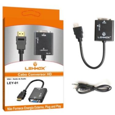 Imagem de Cabo Adaptador Conversor Hdmi Pra Vga Monitor Saída De Áudio - LEHMOX